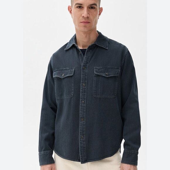 Vince Double patch pocket mens navy cotton snap front shirt size XL - Picture 1 of 10